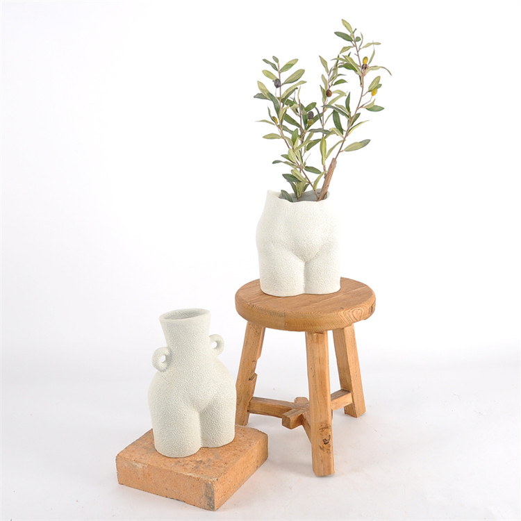Hand made pottery white ceramic vases tabletop french artistic buns ass   body vase for home decor