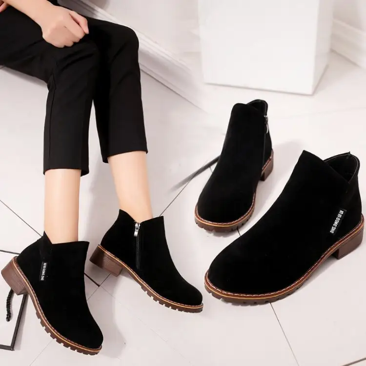 Новые корейские Ботинки Martin для осени и зимы, женские ботинки с боковой молнией, женские ботинки на низком каблуке, студенческие женские ботинки