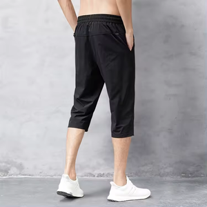 高级夏季冰丝3/4长裤弹性宽松合身男裤运动3/4裁剪带拉绳裤 - Product Image 5