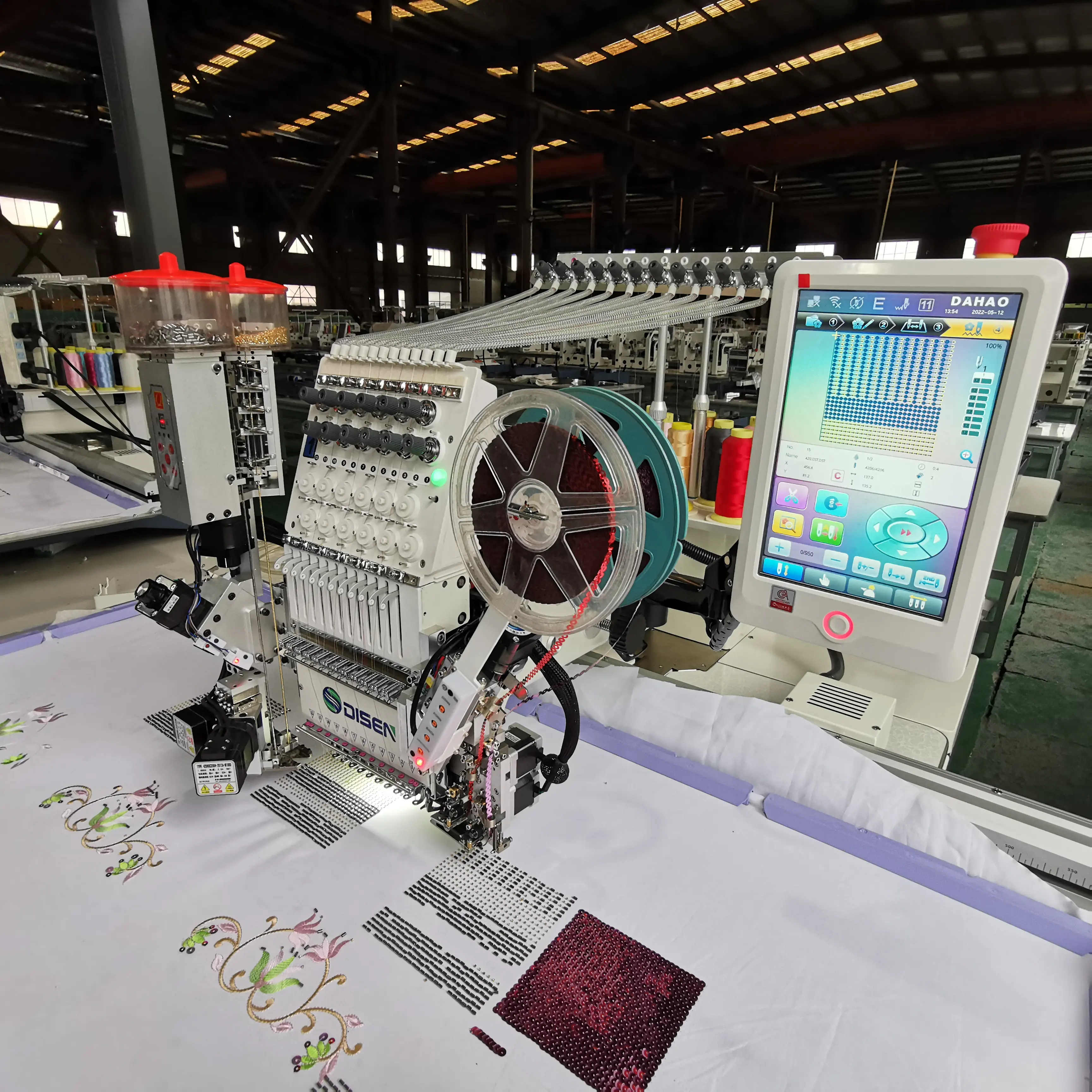 Automatic advanced multi function high speed single head computer sequins coiling taping beads flat embroidery machine for sale