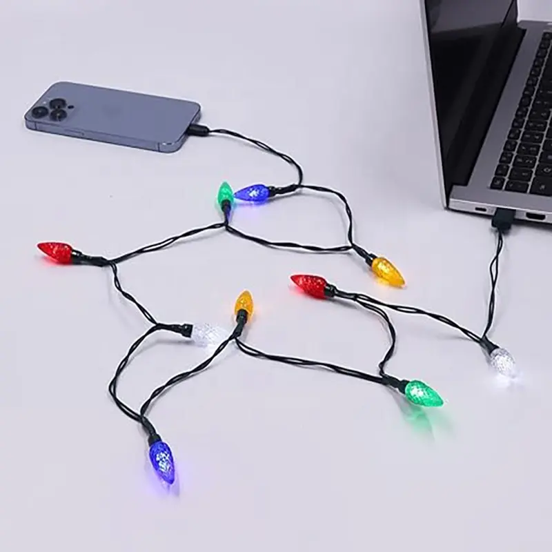 4,6 Ft Led Kerstverlichting Mobiele Oplader Kabel Usb Aangedreven Multi-Color C6 Aardbei String Licht Opladen Kabel Cadeau Voor Iphone