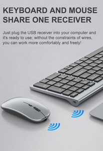 Combo de teclado y ratón inalámbricos 2,4G, combinación de teclado y ratón inalámbricos silenciosos Blue 5,0