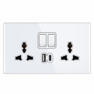 Black Glass 3.1A Wall Switch <strong>Socket</strong> Panel,universal Dual Electrical <strong>Socket</strong> 146 <strong>Three</strong> Hole A+C <strong>with</strong> Switch - Product Image 3