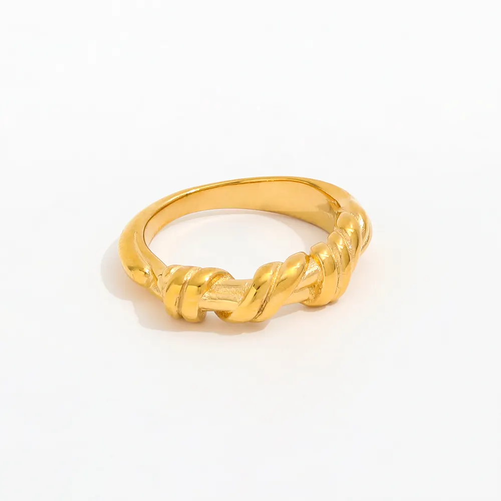 Позолоченные витые кольца из нержавеющей стали, 18 карат, PVD, водонепроницаемые волнистые кольца, золотые ювелирные изделия