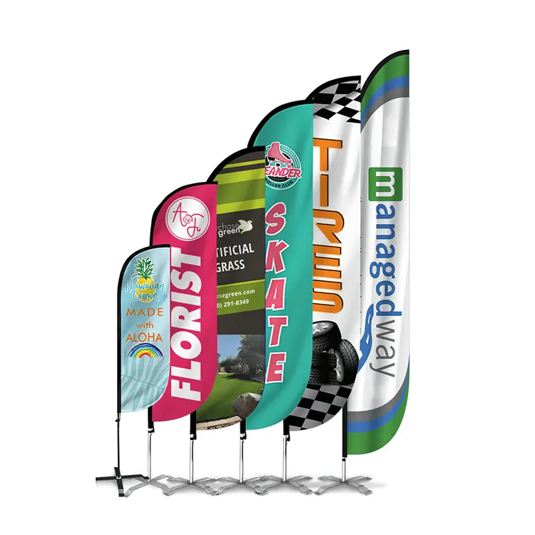 Vendita calda all'aperto in poliestere pubblicità personalizzata bandiere personalizzate con piume da spiaggia con supporto personalizzato