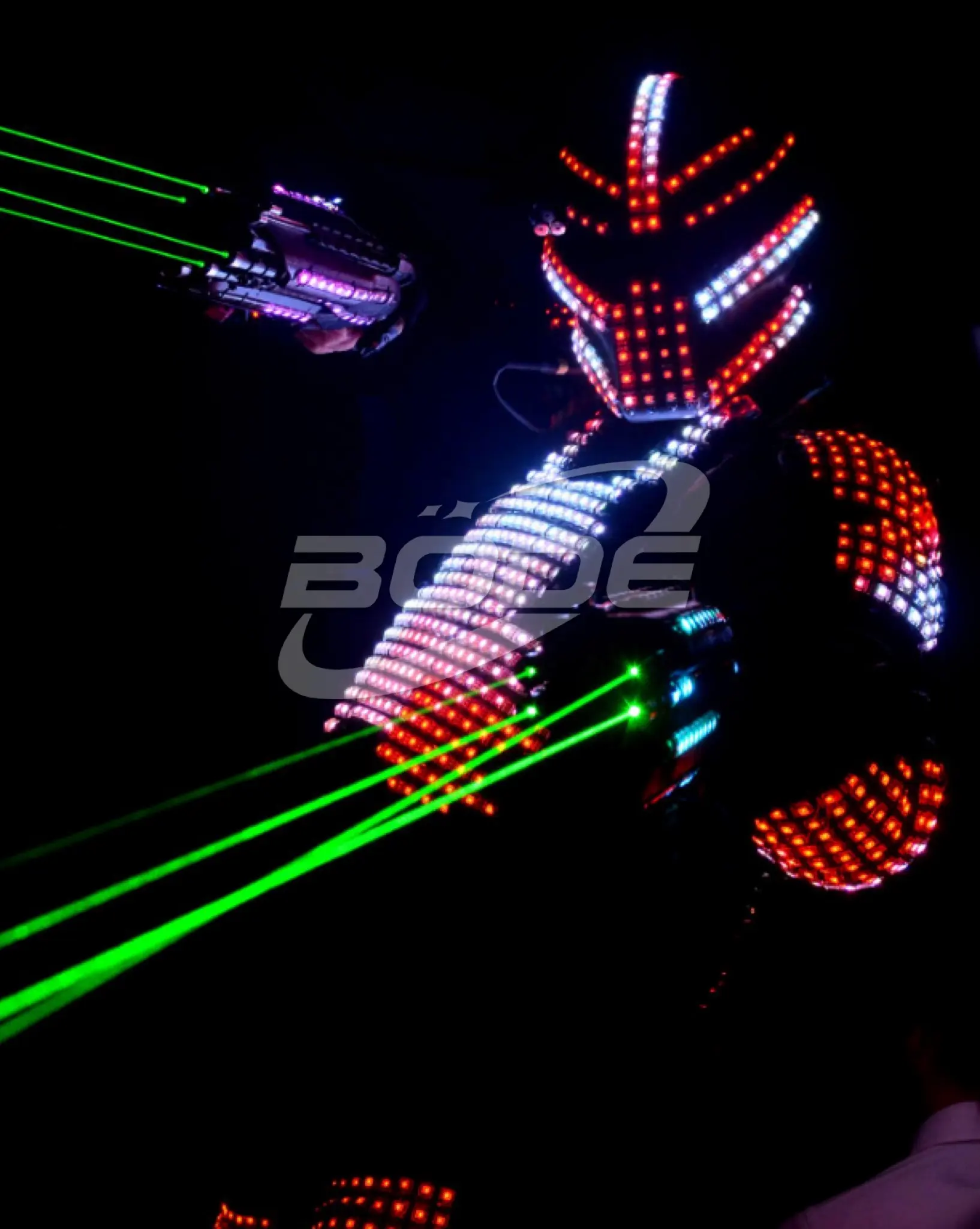 Venta caliente colorido programable LED Robot traje fiesta zancos traje luz LED Chaqueta brillante puesta en escena de baile