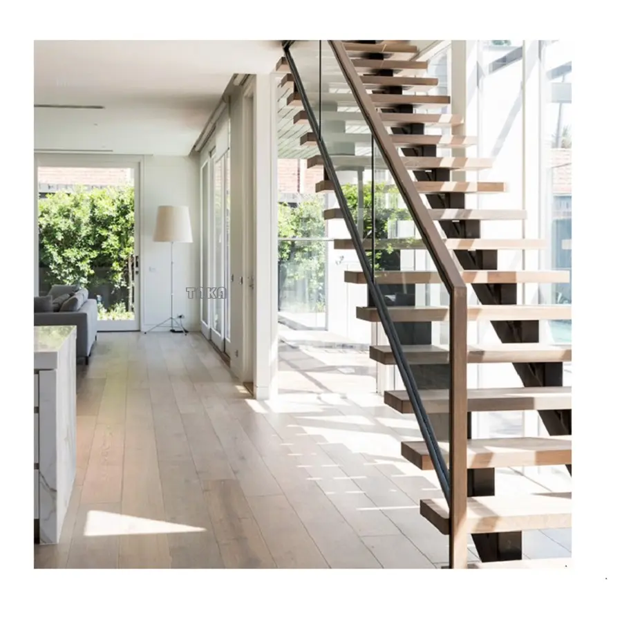 Taka china fornecedores personalizados escadas flutuantes escadas retas escada interior com piso de madeira