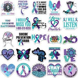 50ชิ้นสติกเกอร์ป้องกันการฆ่าตัวตายสำหรับการรับรู้สุขภาพริบบิ้นสีม่วงนกเป็ดน้ำทางการแพทย์ - Product Image 3