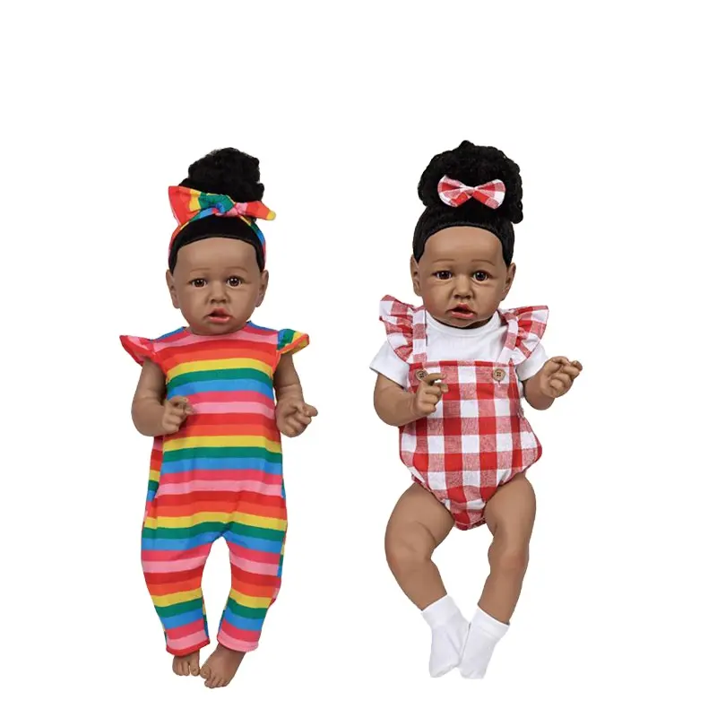 Bonecos bebê reborn realistas com corpo macio Boneca menina realista afro-americana 60 cm Melhor conjunto de presente de aniversário