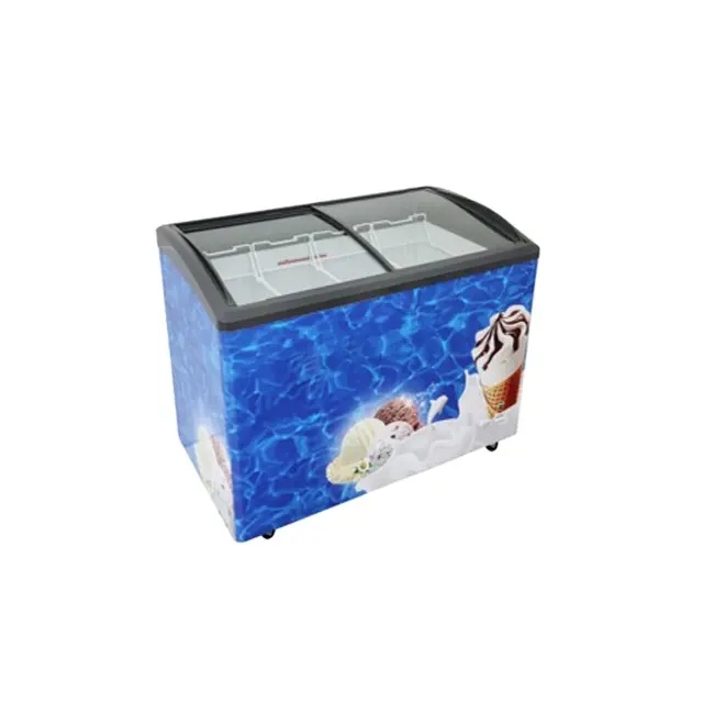 SD300 מפעל ישיר למכור קפוא מקפיאים מעוקל זכוכית מיני קרח קרם תצוגת מקפיא לסופרמרקט