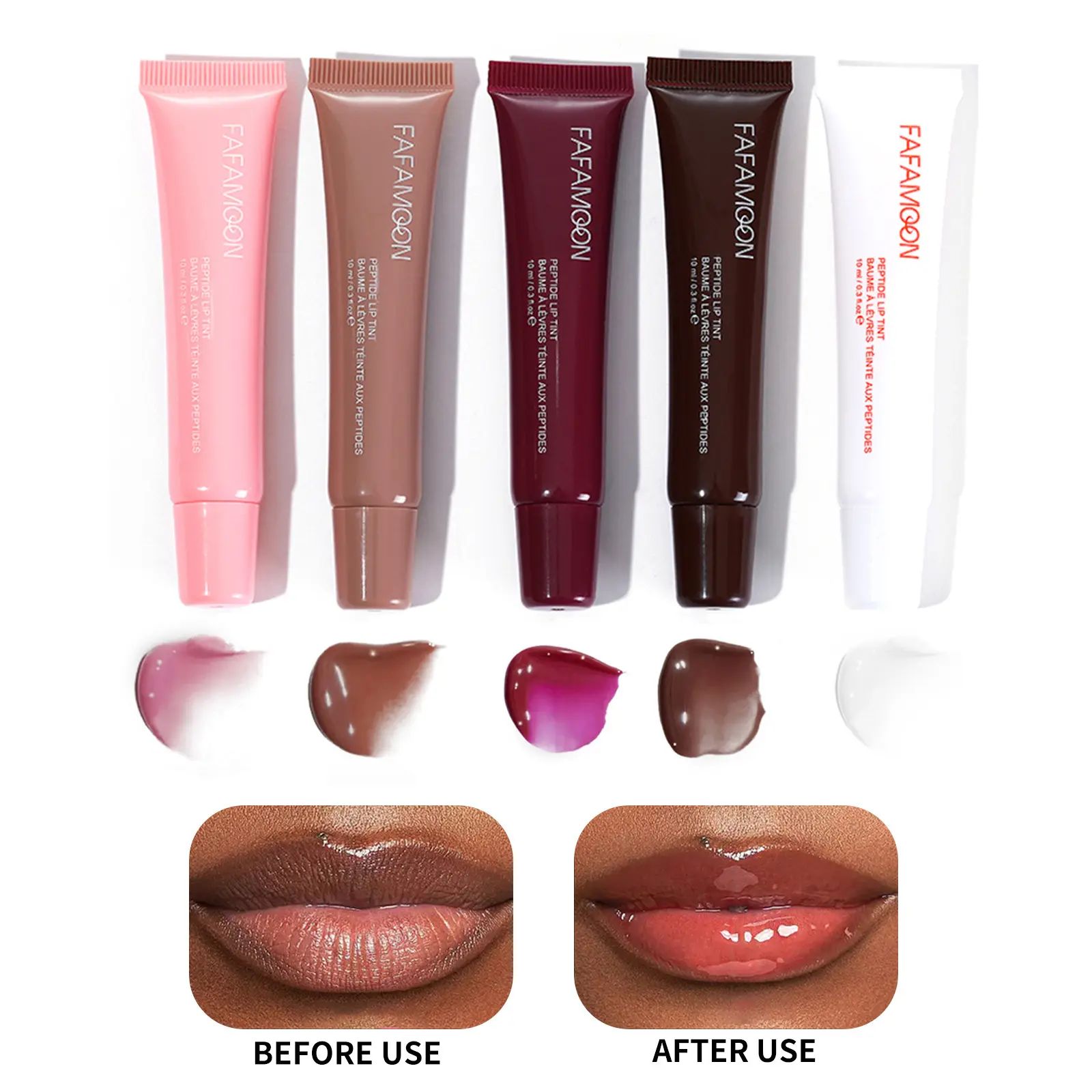 Venta caliente FAFAMOON Peptide Lip Tint Water-sensitive Lip Glaze White Plumping Lip Gloss para All SkinTone