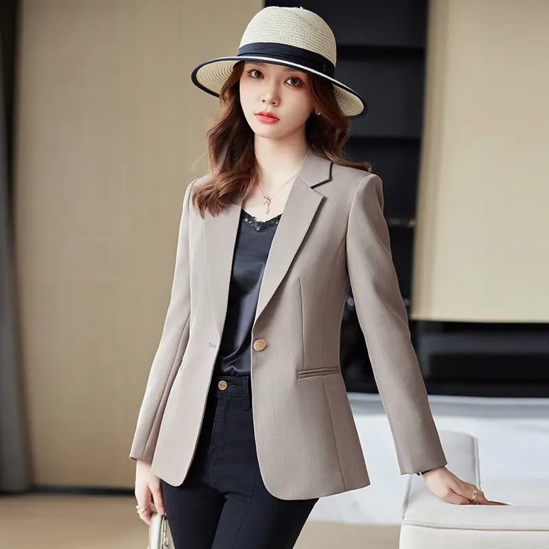 Traje de mujer negro clásico Slim Fit chaqueta Vintage hombreras Blazer de un solo botón Streetwear ropa de oficina para dama