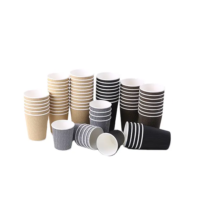 공장 뜨거운 판매 저렴 한 가격 일회용 커피 종이 컵 12 온스 16 온스 리플 벽 골판지 종이 컵