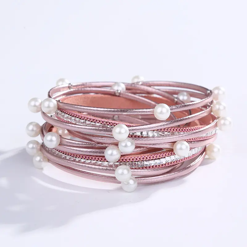 Multi-layer Leather Bracelets for Women Fashion Imitation Pearl Ladies Wrap Friendship Bracelets Female Gifts
