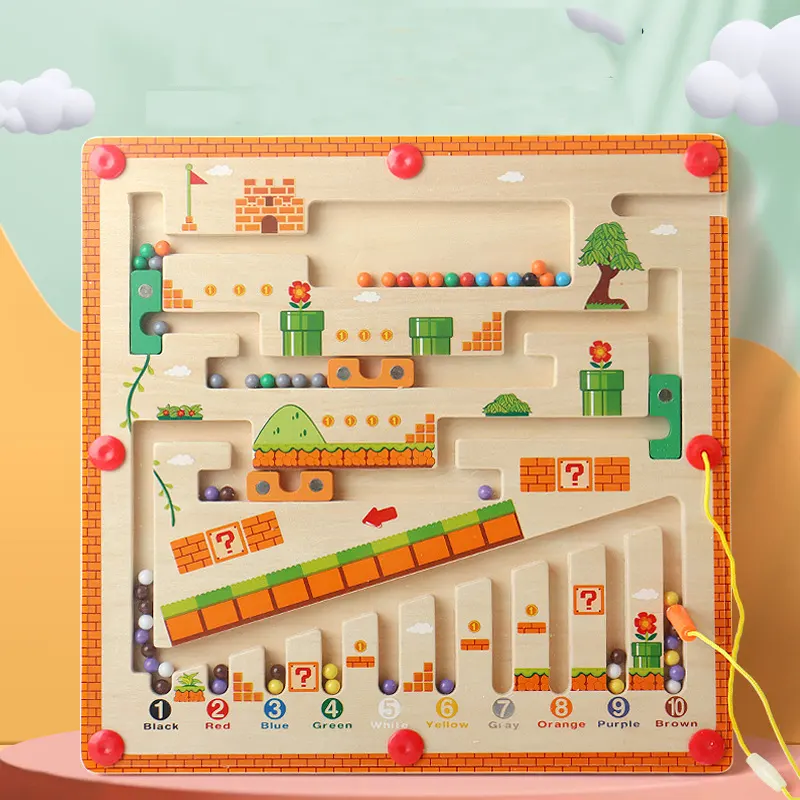 Cor magnética e número Maze Brinquedos Montessori Madeira Aprendizagem Ciência Contagem Educacional Matching Maze Board Brinquedos Para Crianças