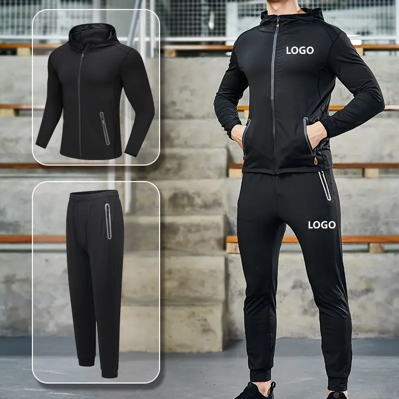 Vedo Tracksuit Dropshipping 사용자 정의 로고 폴리 에스터 빠른 드라이 러닝 피트니스 체육관 조깅 2PCS 자켓 바지 세트 망 트랙 정장