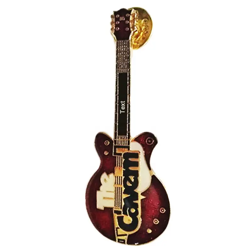 Nova Chegada 3d Die Cast Music Instrument Praga Guitarra Vermelha Abelha Forma Emblemas De Metal Personalizado Pin Na Lapela Com Glitter