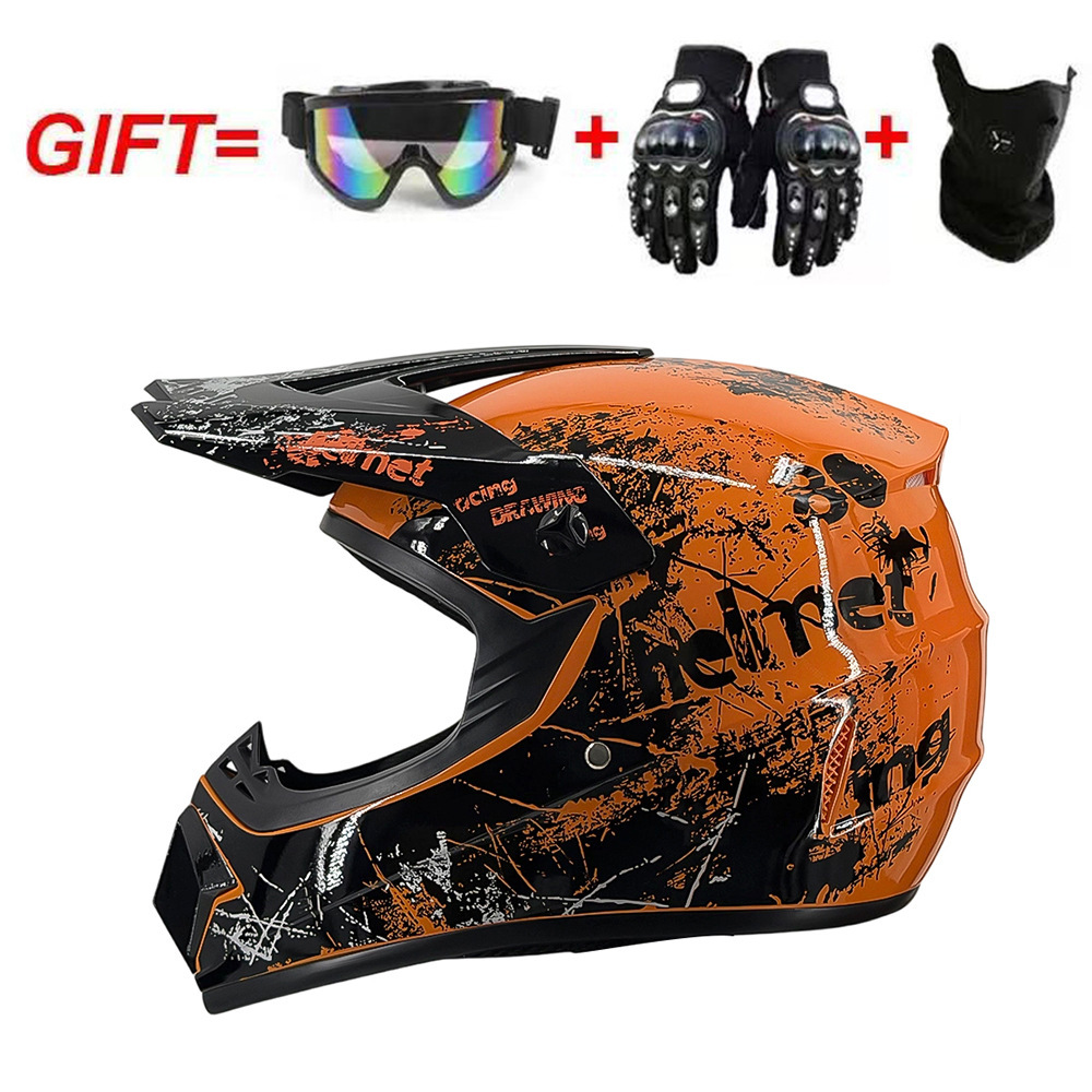 Guantes con visera espejada y estampado floral naranja brillante.