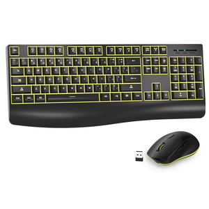 Combo de teclado inalámbrico ergonómico recargable 7 efectos retroiluminados Ratón inalámbrico de 6 botones Compatible con USB Windows Mac PC - Product Image 1