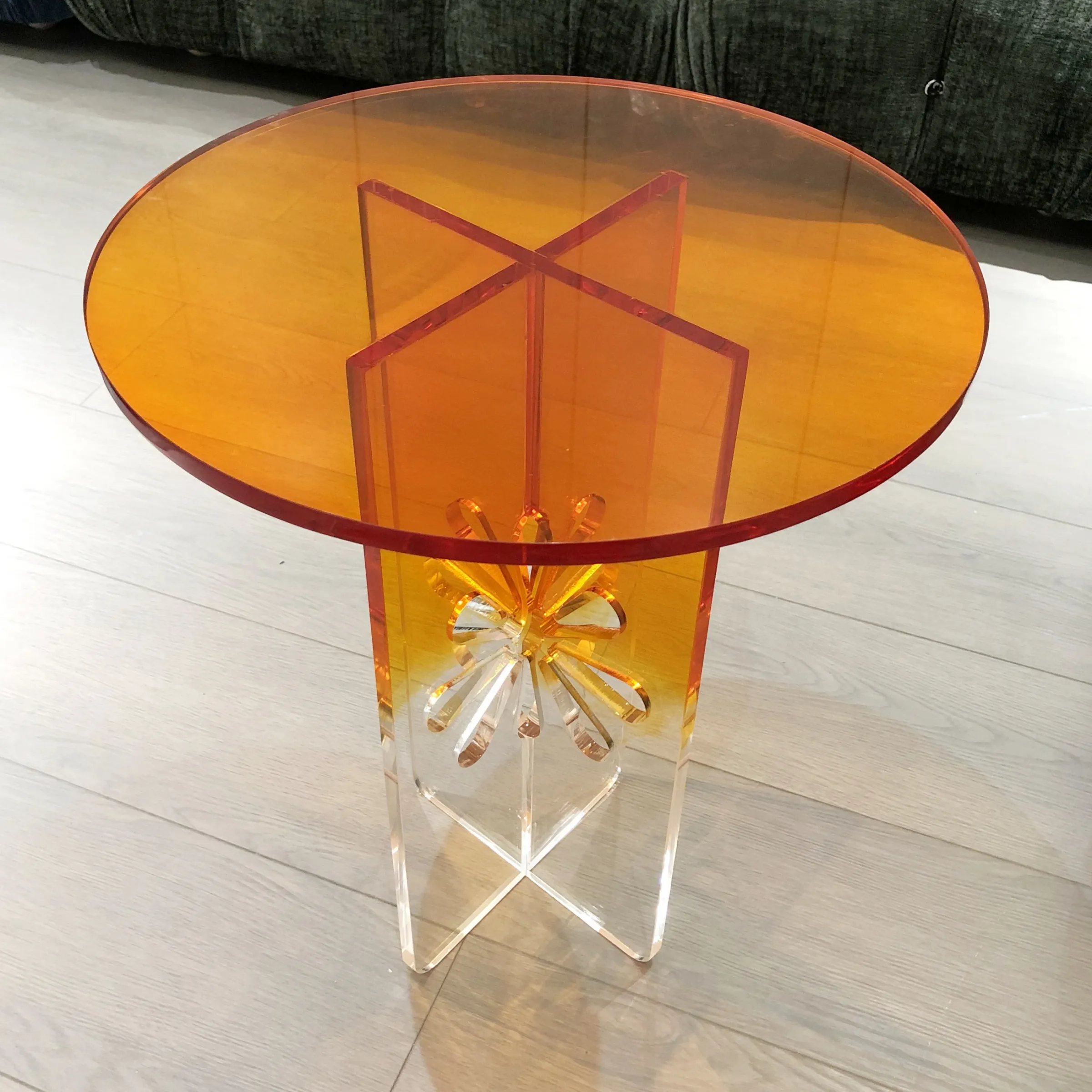 JS AC01 Colorido Acrílico Pequeno Side Table Series Orange Mix Branco Mesa De Café Redonda 40cm Foshan Móveis Em Preço De Atacado