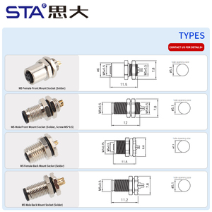 IP67防水M5面板安装连接器3/4针直母插座，前后黄铜电线连接紧固 - Product Image 4