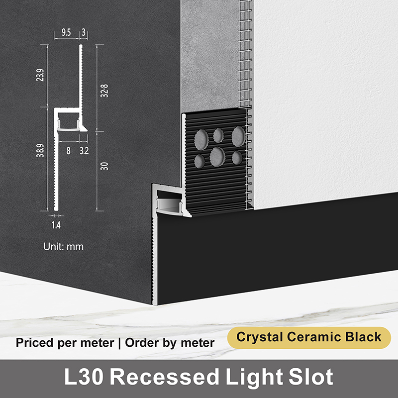 L30 Ranura para luz empotrada / Cerámica cristal negra / 1m