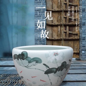 Jingdezhen bể cá Gốm Vẽ tay với rùa lớn và hoa sen Trung Quốc trang trí nhà sàn Bình - Product Image 3