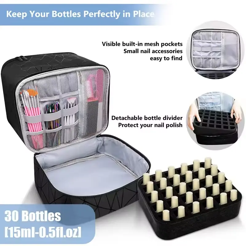 Wholesale Nail Polish Carrying Case Makeup Organizers with Side Pockets for Gel Nail Polish Remover Storage Bag Travel Case