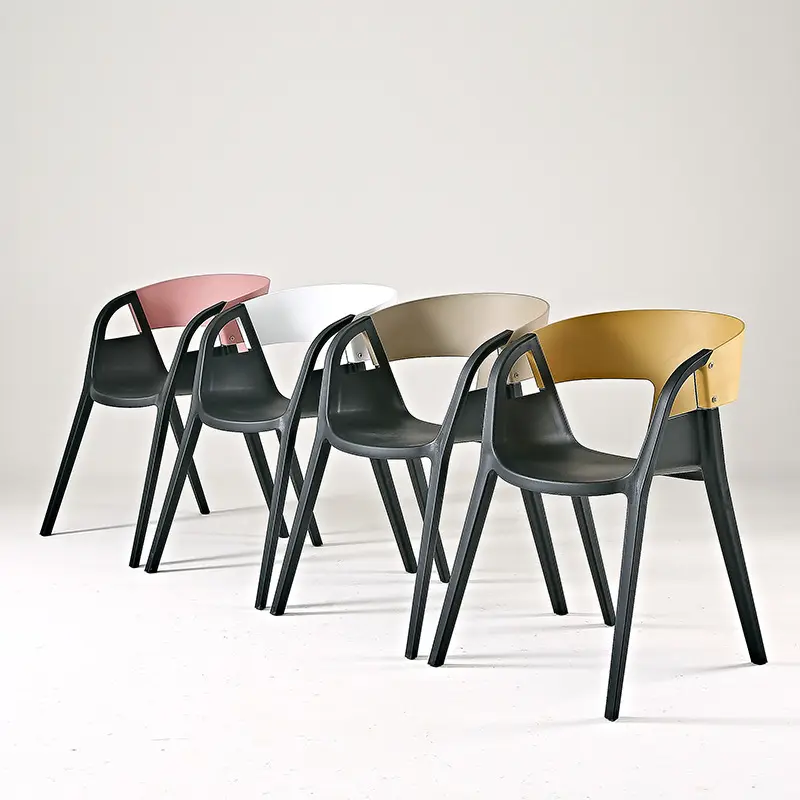 Conjunto de poltronas de plástico para reuniões, mobília de jantar em estilo italiano, cadeira giratória de plástico simples, poltrona de jantar em plástico roxa