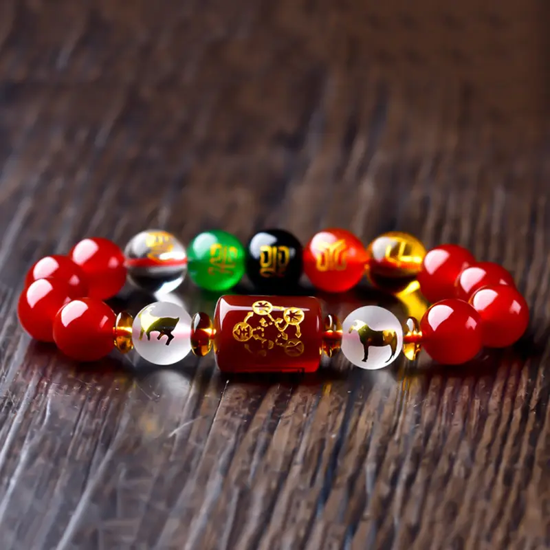 LYSJ001 Fashion Feng Shui Obsidian beaded 12 zodiac Couple bracelet five elements fortune bracelet
