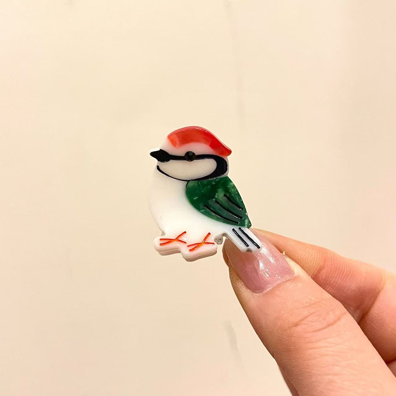 5 poussins verts et blancs-3 cm