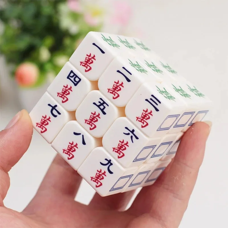 3x3x3 Chinese style Mahjong Magic Cubes Speed Puzzle Cubes Smooth Transparent Luminous Cube Educational Toys for Children
