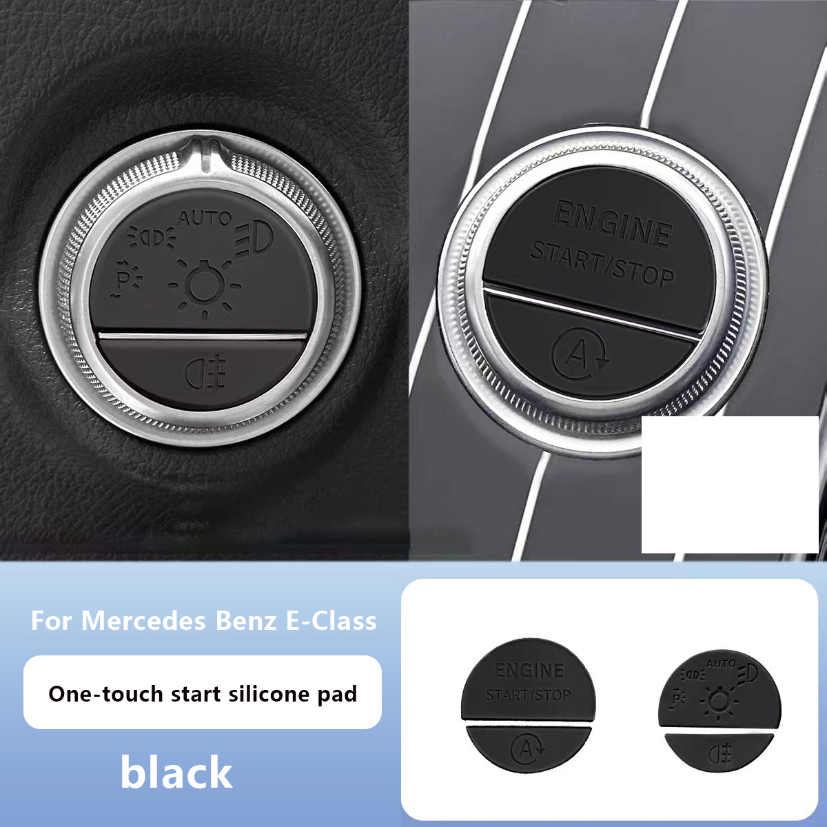 Tapis de protection en silicone noir pour démarrage à bouton-poussoir Mercedes-Benz Classe E.