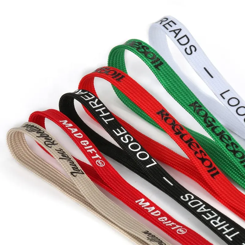 Wholesale New Design Multi-color Custom Printed Logo Polyester Flat Shoelaces Hoodie Draw Cord Strings Laces For Sneakers