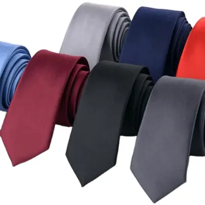 Corbata informal de negocios para hombre, traje de seda de poliéster negro y rojo, corbata de color sólido hecha a mano