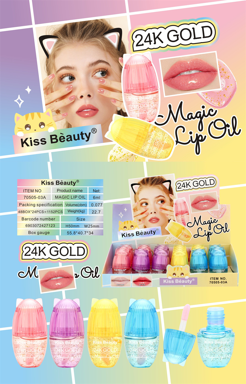 Kiss Beauty 6ml Cute Magic Color Changing Glitter Lip Glow Oil