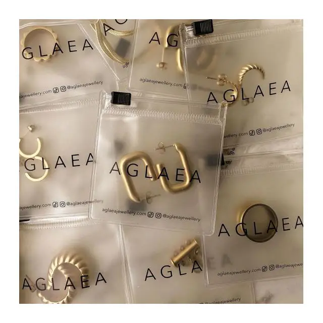 Tas risleting kemasan ritsleting plastik Pvc bening/beku kantong risleting penyimpanan anting-anting cincin Logo kustom untuk perhiasan