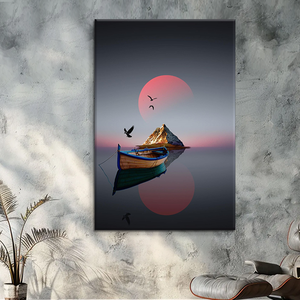 Sailboat on the Lake with a Sunset Sky and <strong>Mountains</strong> in the Background Modern Home Artworks Canvas Prints Gift <strong>Poster</strong> - Product Image 4