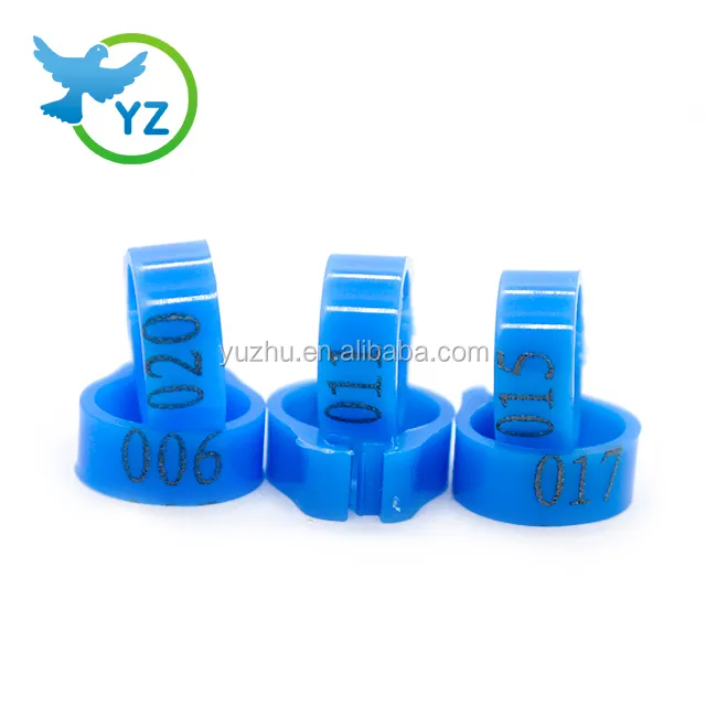 Bleu en plastique pigeon bague bague ouverte avec diamètre intérieur 8mm numéros 001-100