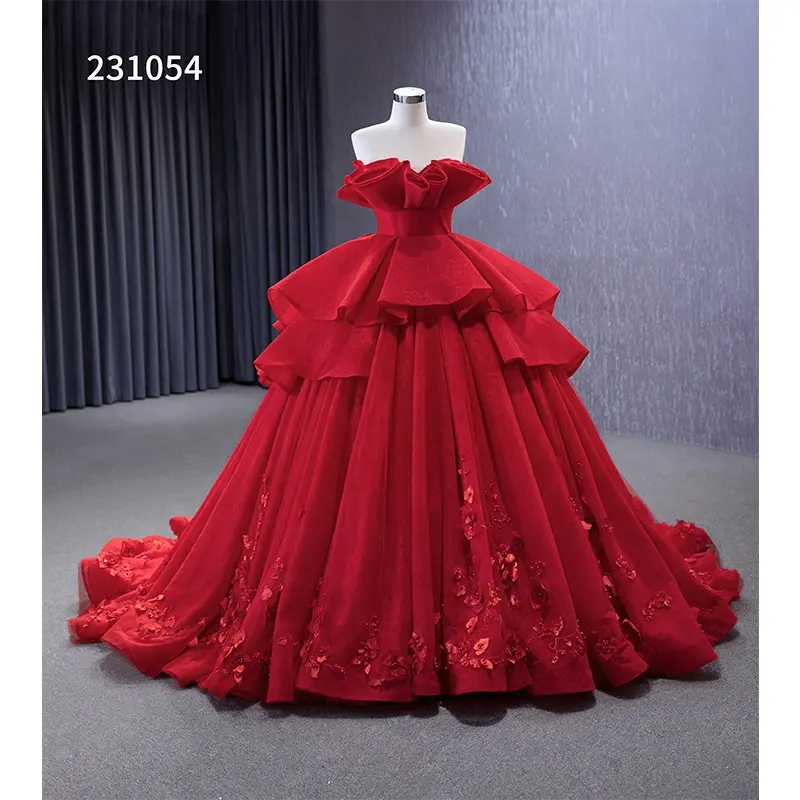 Üretici kadınlar kırmızı aplike dantel balo kıyafetleri zarif 2022 kız arapça Dubai tül balo Quinceanara gece elbisesi lüks