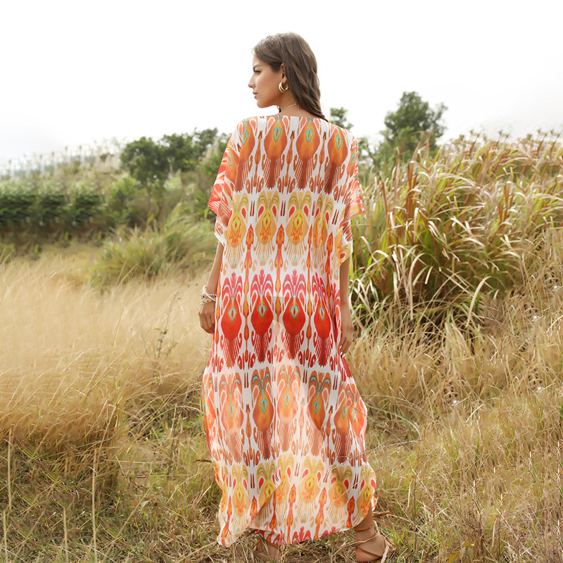 Elegant design v neck plus size bohemian maxi dresses women summer