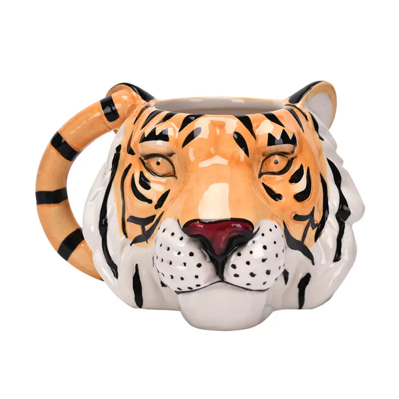 Sıcak satış gerçekçi hayvan evcil hayvan kaplan kafası seramik fincan 3D boyalı seramik üç boyutlu kaplan şekli kupa