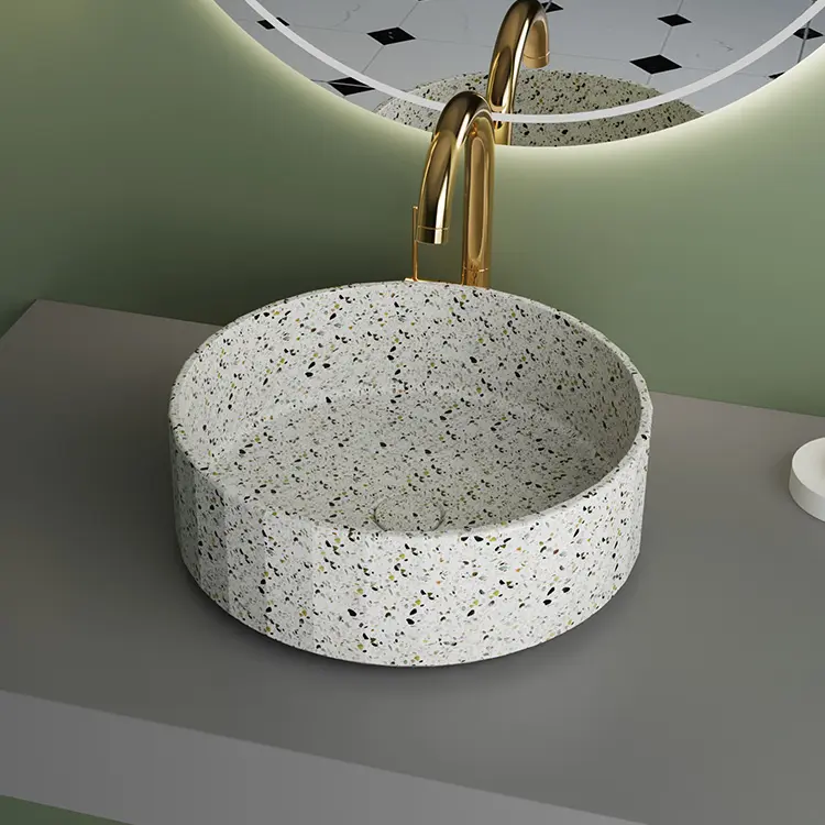 Avrupa tasarım çizgili tarzı çimento lavabo bâtıla el yapımı mozaik renk tasarımcı banyo lavabo yuvarlak beton havzaları