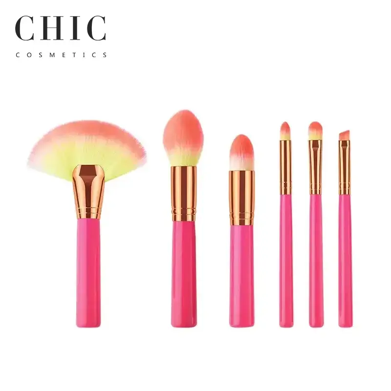 Großhandel Make-Up Geschenk-Sets 6 Stück Flamme Faser Rose Make-Up Pinsel-Set Reisen Make-Up Pinsel Stiftung Pulver Gesicht Kosmetikpinsel-Set