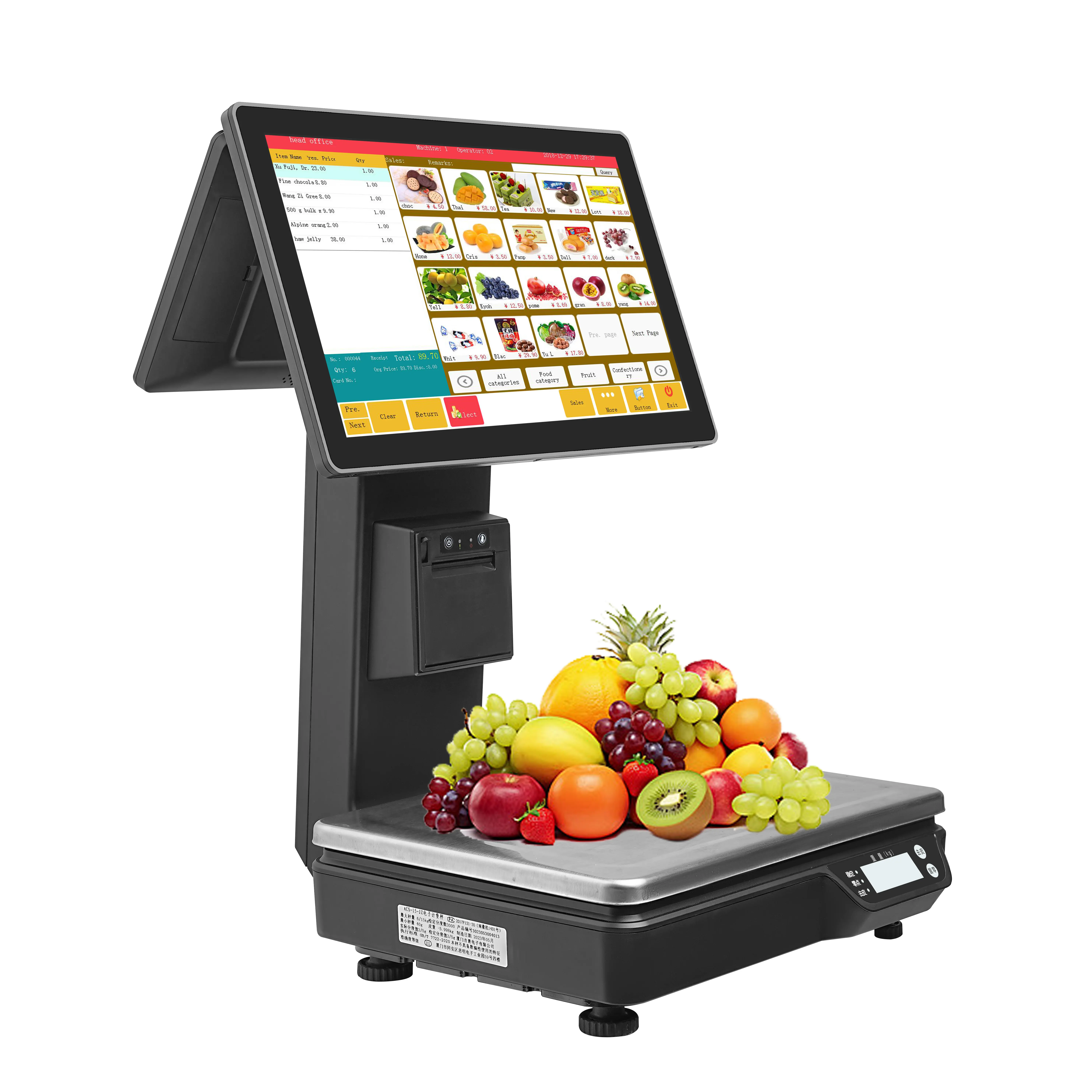 Sunson tutto In uno Pos Smart Ai Camera scala Touch Sreen doppio schermo sistema Pos macchina per la vendita bilancia per la vendita