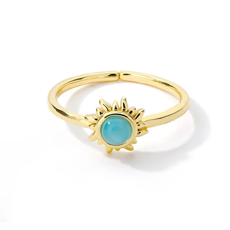 Trang sức thời trang xinh xắn tốt jewlery mặt trời Opal mạ vàng nhẫn với đá có thể điều chỉnh Moonstone mở vòng tay cho phụ nữ