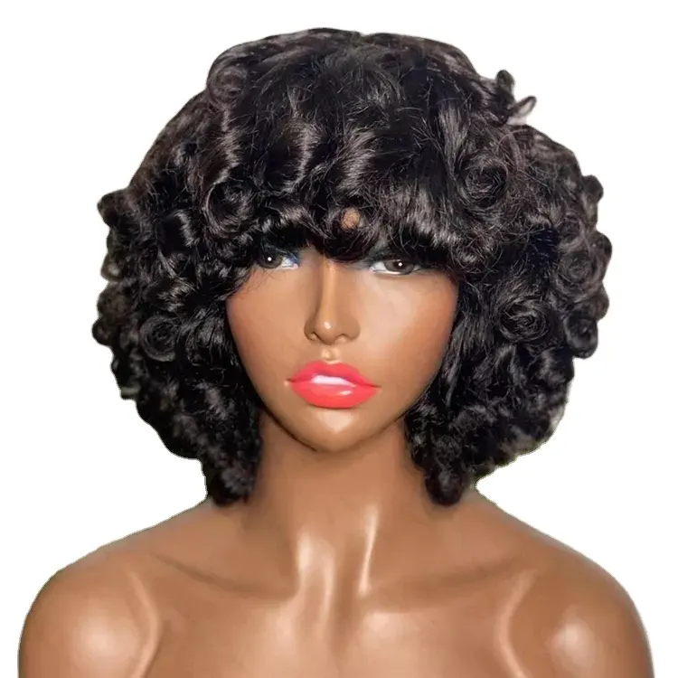 도매 짧은 Pixie 컷 인간의 머리 숙녀 가발 블랙 여성, 기계 만든 자연 색상 저렴한 Glueless 가발 인간의 머리