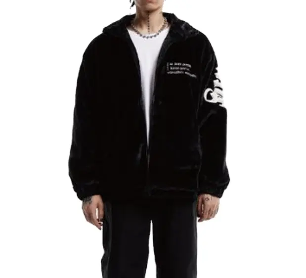 Custom Plus Size Fleece Parkas Streetwear Coat Embroidery Thicken Warm Padded Fluffy Plush Zip Up Men's Jackets