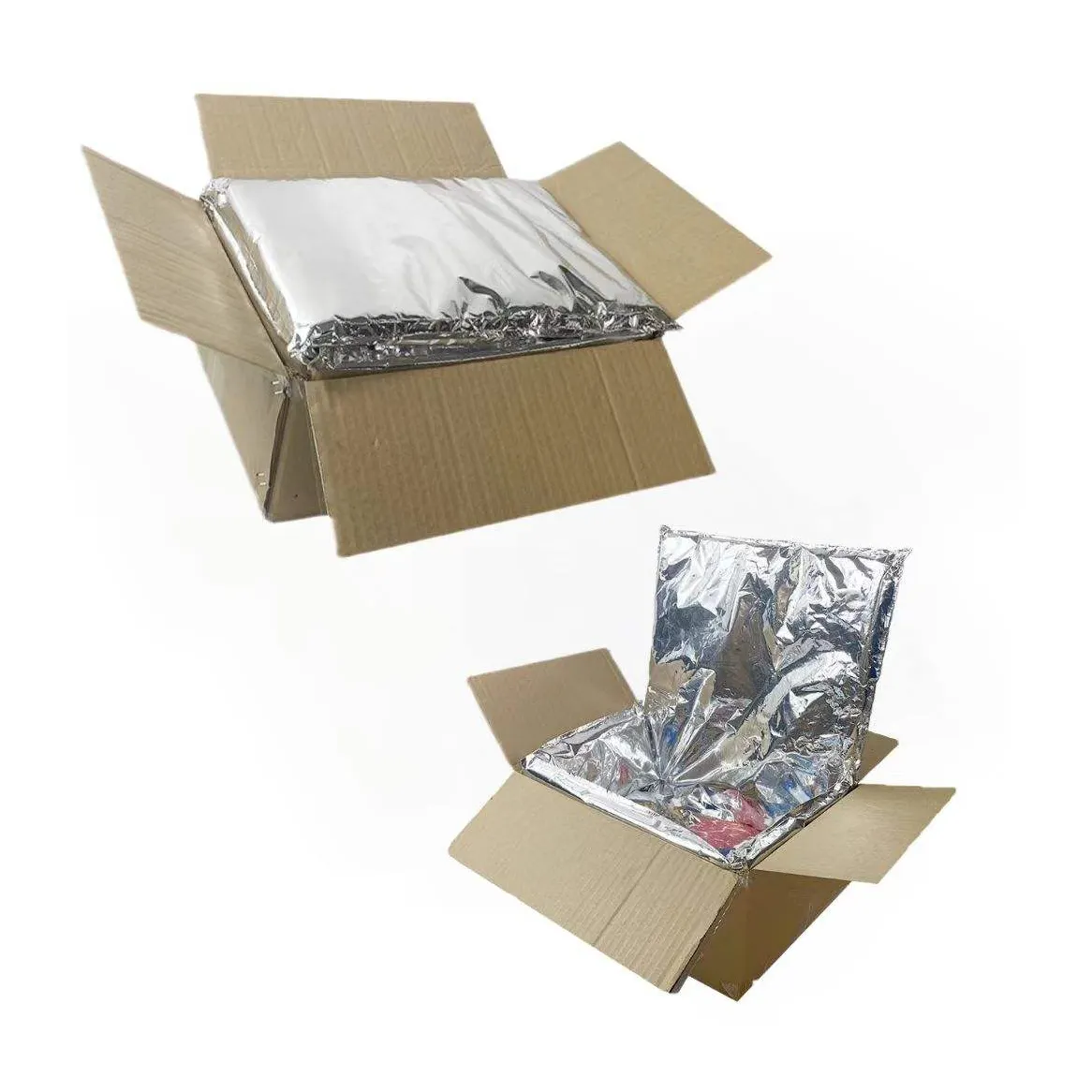 Caja enfriadora de envío con aislamiento térmico personalizado, revestimiento de caja aislado de cadena fría de papel de aluminio para mariscos