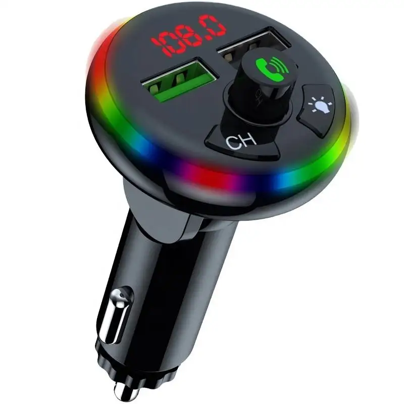 Hot Colorful Light 3.1a Dual Usb Charger Bluetooth 5,0 Car Mp3 Player Tf Card Usb Music Car Fm Transmitter Car Mp3